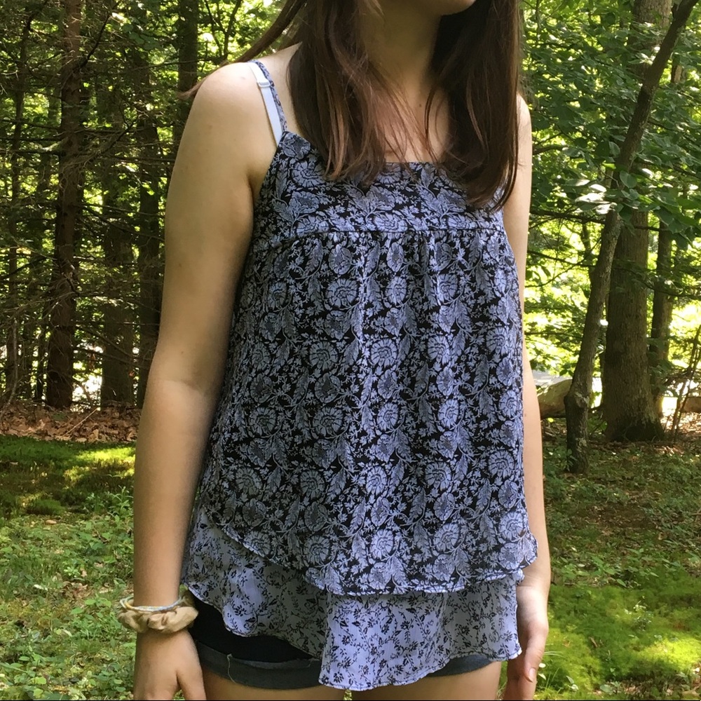 Floral Gray Flow Layered Tank Top